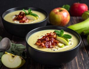Sopa de Manzana y Plátano Verde con Tocino Ahumado
