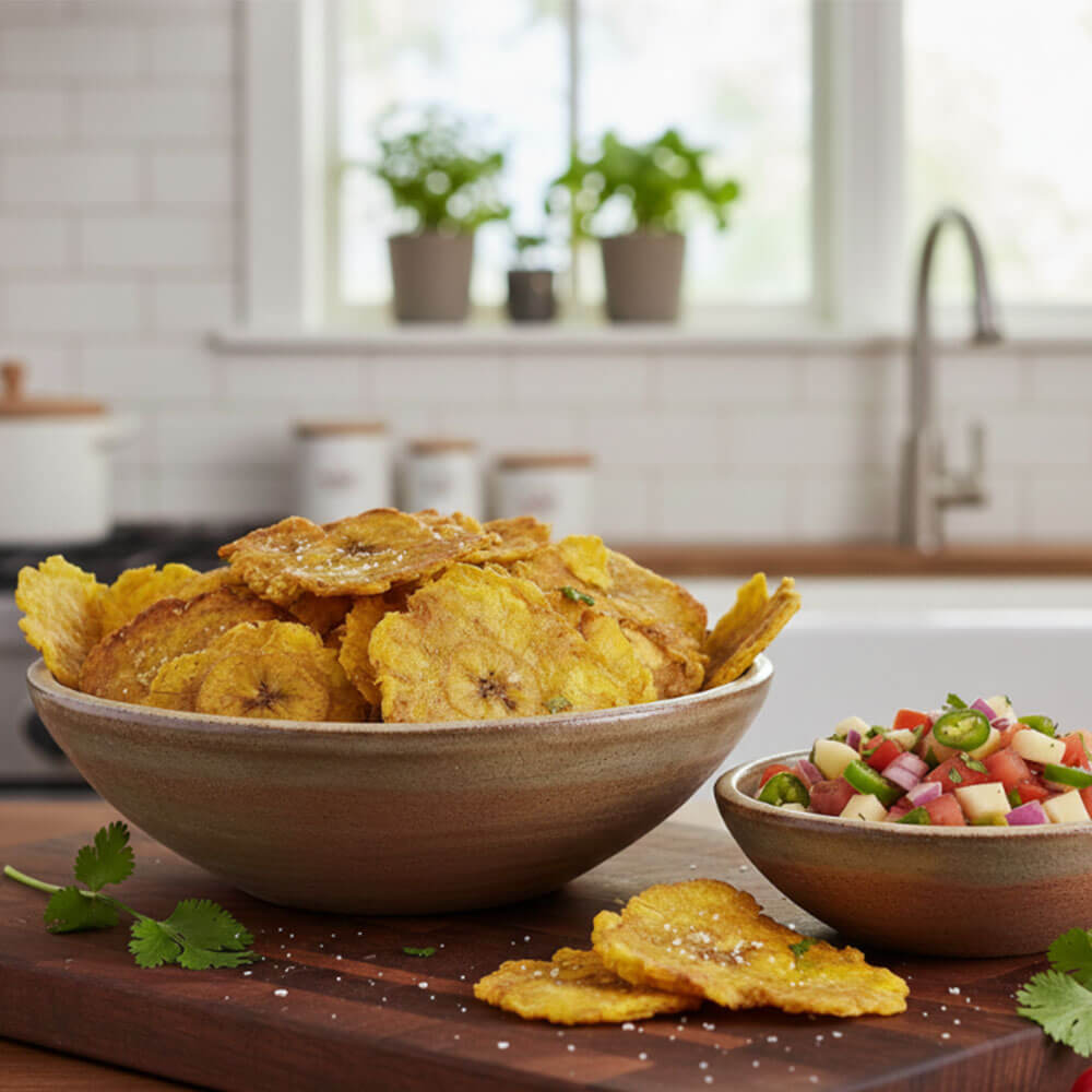 Tostones con Salsa Tropical de Manzana y Tomate