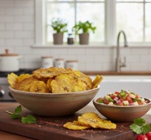 Tostones con Salsa Tropical de Manzana y Tomate