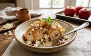 Helado de Manzana Asada con Sirope de Panela y Queso Fresco